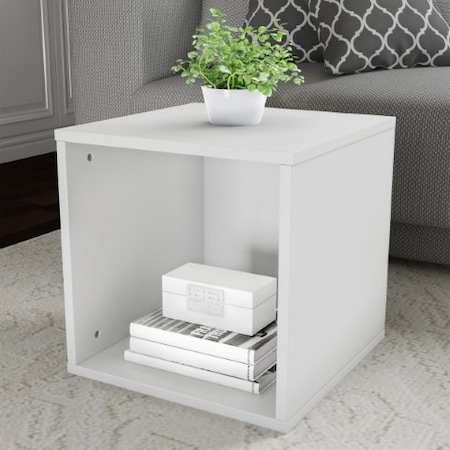 Hastings Home End Table , Stackable Minimalist Modular Cube Accent Table For Home Or Office (White)